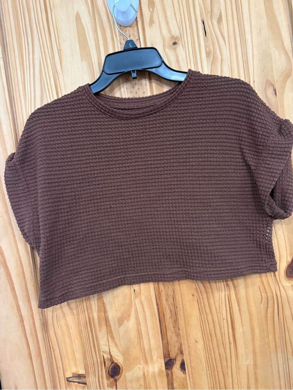 SHEIN Brown Waffle Knit Crop Tee